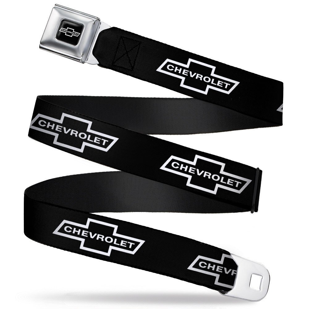 6565 Seatbelt Belt - 1965 CHEVROLET Bowtie Black/White - 1.5" Wide - 24-38